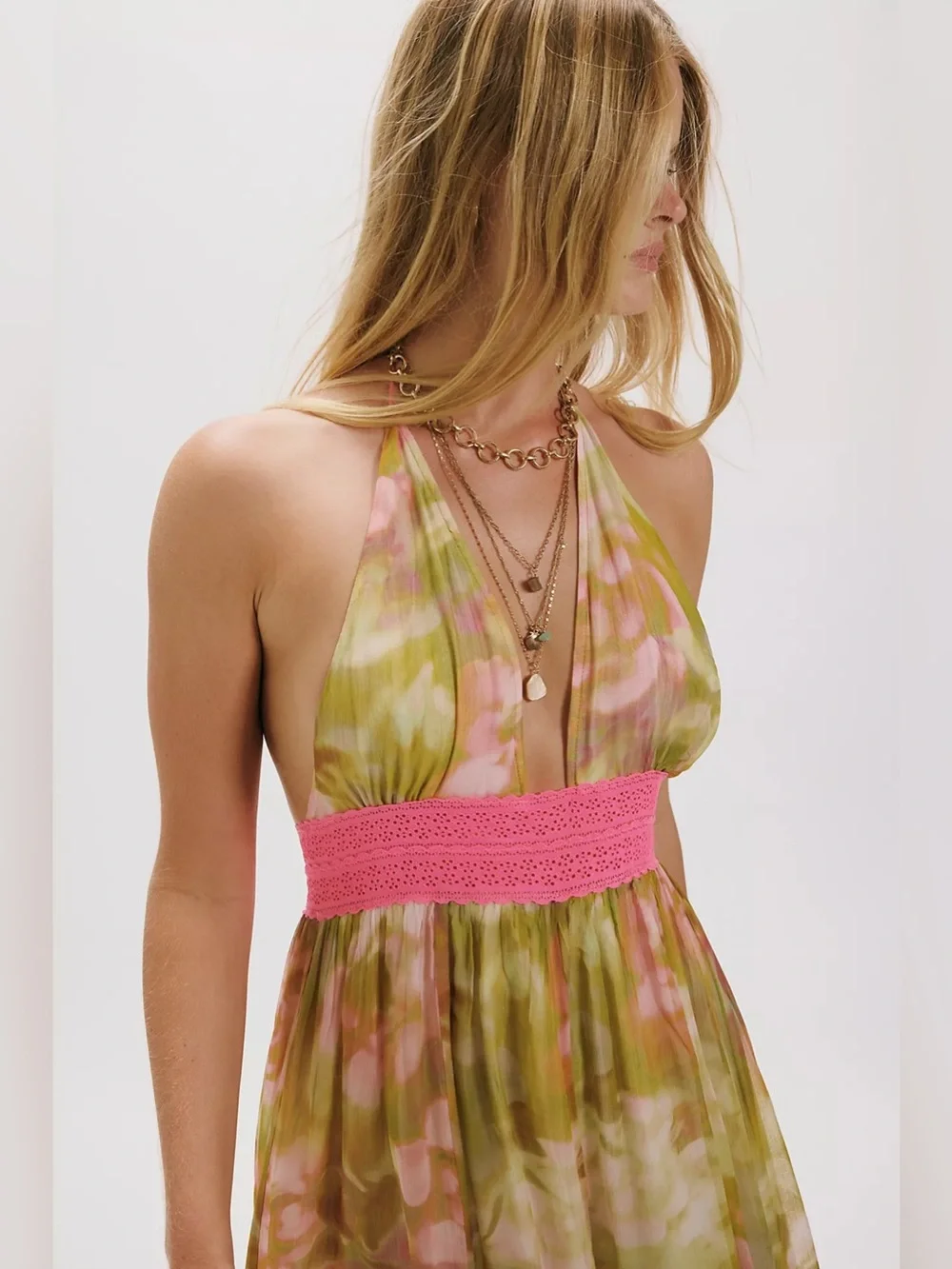 Free People Ultraviolet Haze Jumpsuit Blush Meadow Floral Halter Wide Leg NWT S